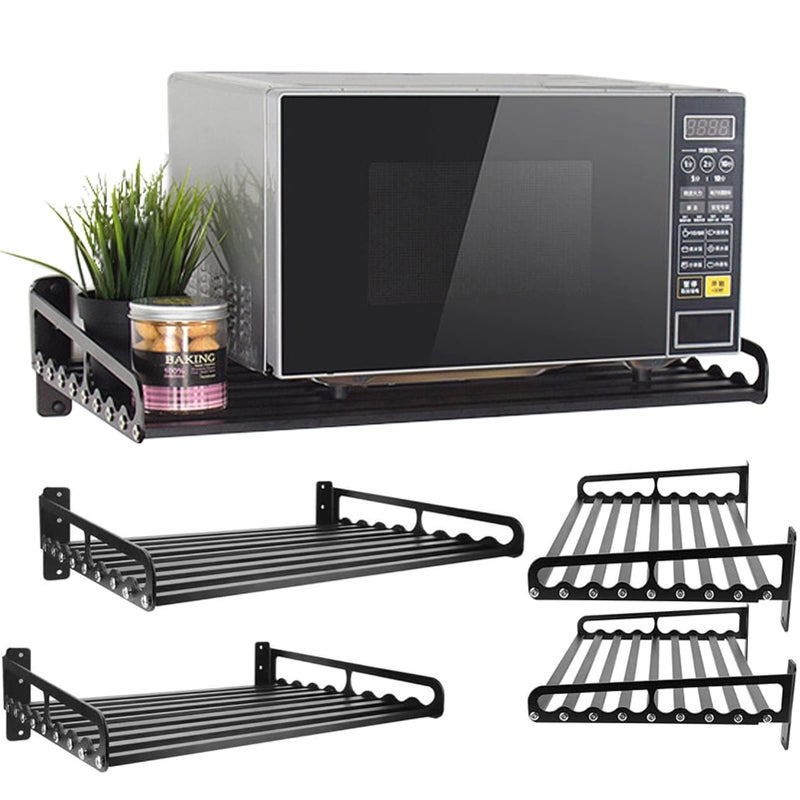MaxxCloud Electric Oven Holders, Microwave Oven Rack Kitchen Shelf, Black Storage Racks Wall Shelf, Kitchen Organizer Aeronautical Aluminum, Weight Bearing 80 lb (19.6'' x 15.5'', Black) - Image 1